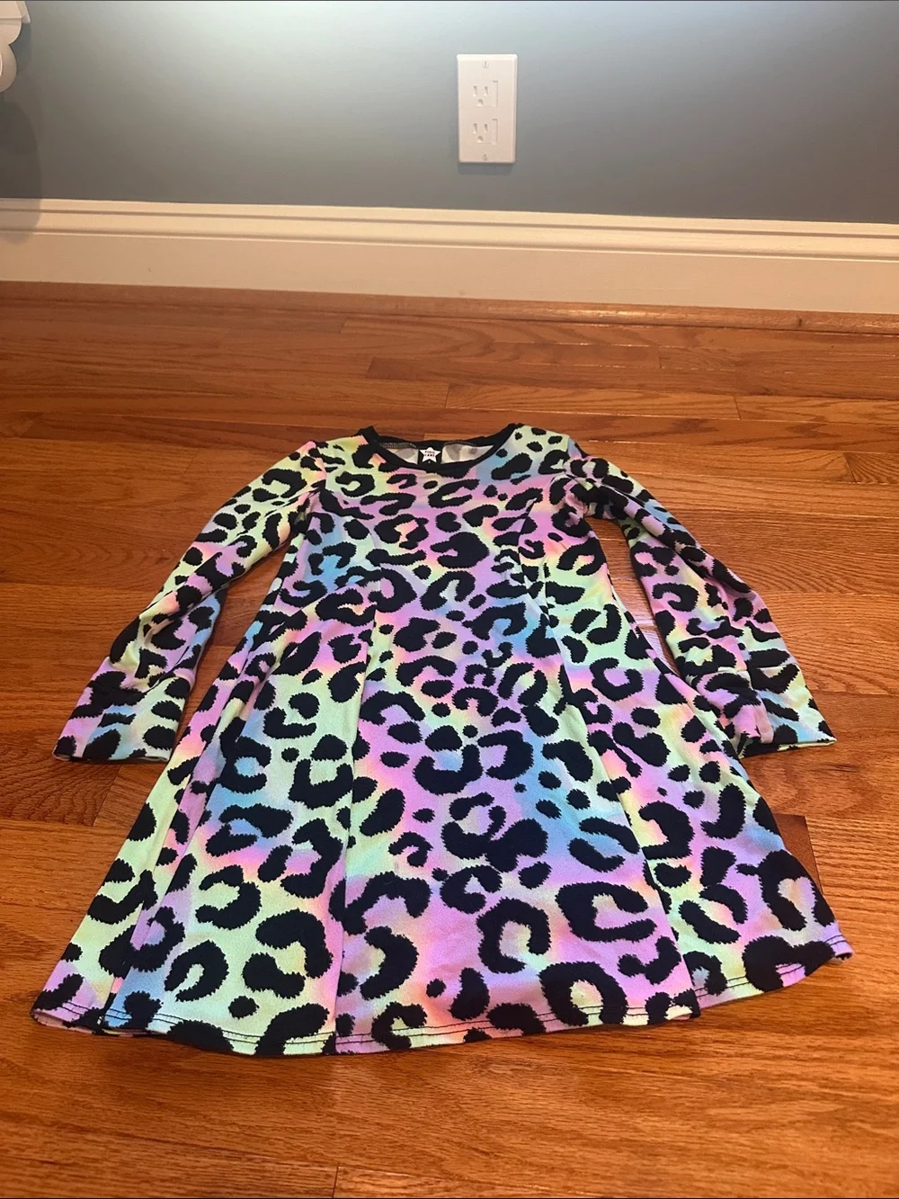 Girls' Pastel Rainbow Leopard Print Long Sleeve Dress